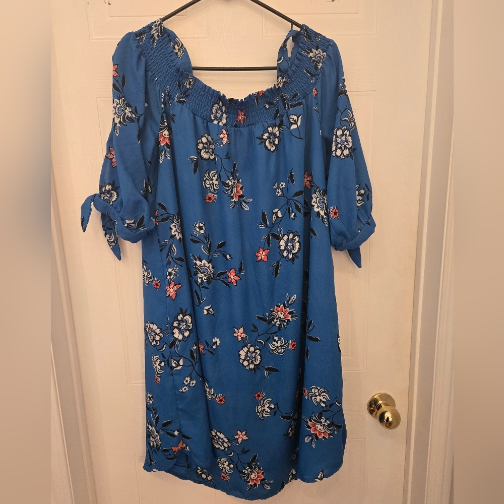 XL Ricki's Vibrant Blue Floral Off The Shoulder Dress